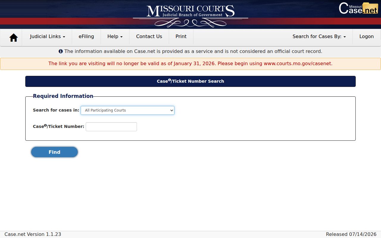 Oregon County case search Case.net case-number interface
