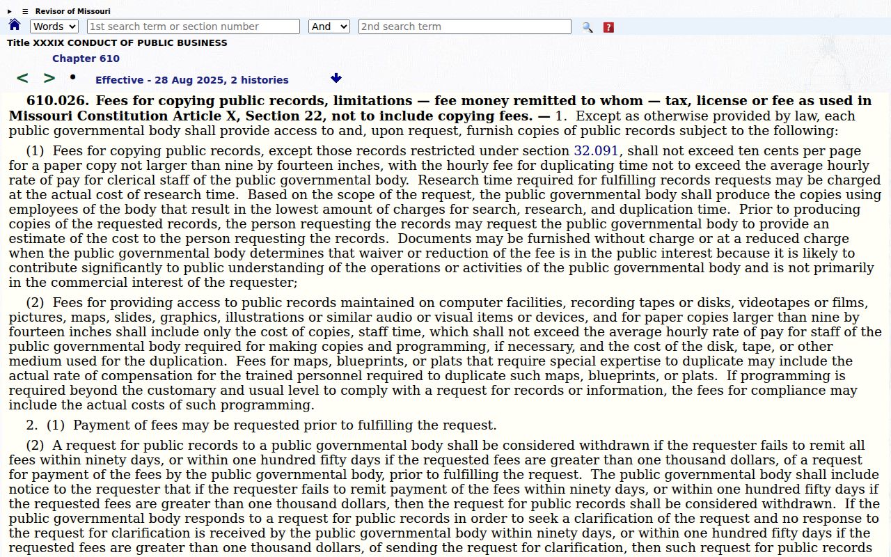 Oregon County court records copy-fee statute page