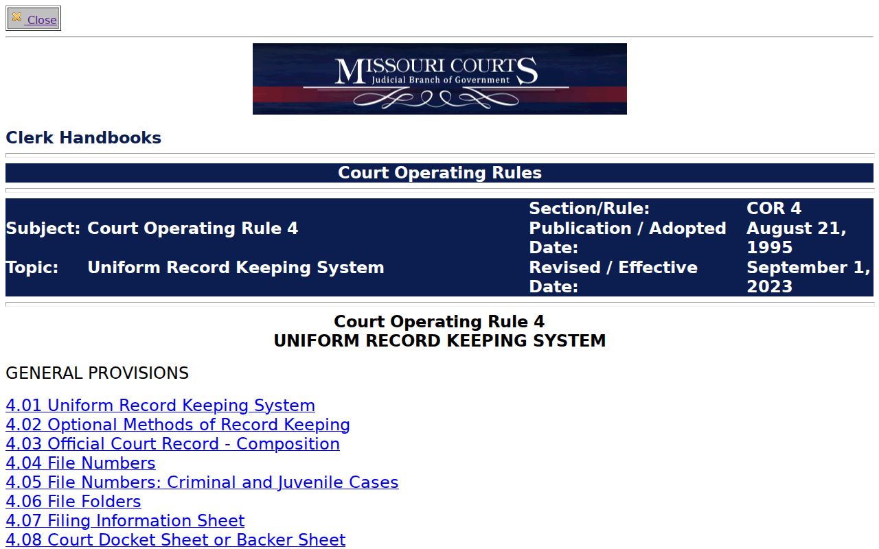 Oregon County criminal court docket sheet recordkeeping rule