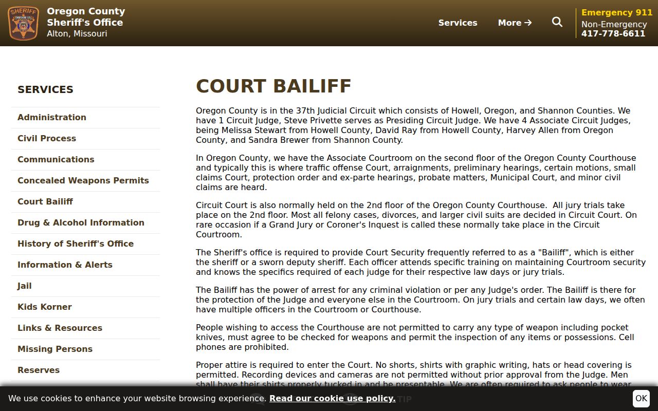 Oregon County court docket courthouse courtroom access