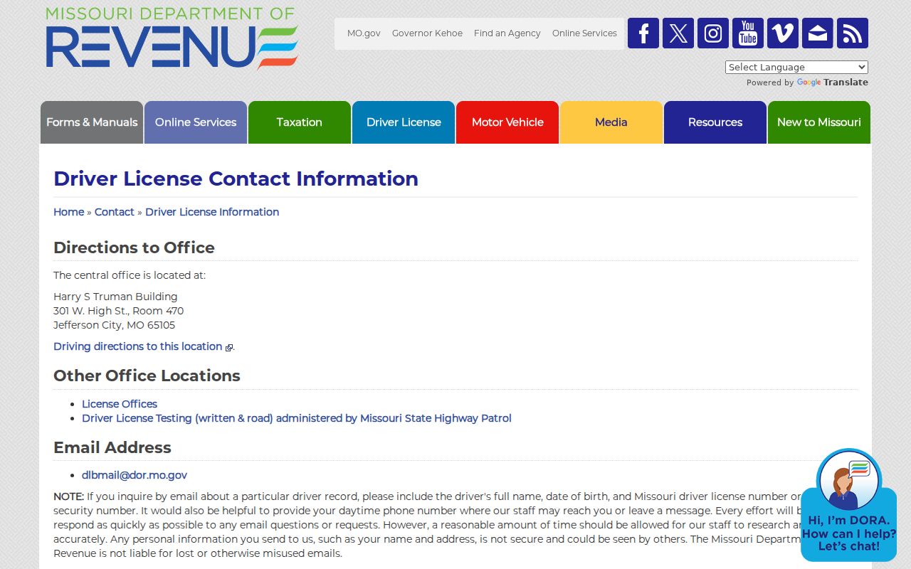 Oregon County traffic court records DOR contact page
