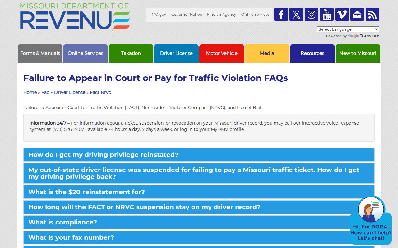 Oregon County traffic court records FACT compliance page